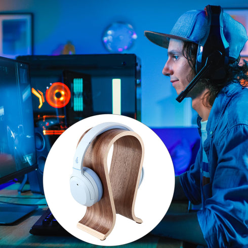 QWORK Wood Headphone Stand, Stylish Desk Holder for Headphones, Cables, Game Pads, Universal Compatibility