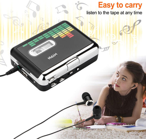 Cassette MP3 Cassette Tape-to-MP3 USB to Converter, Portable Walkman Audio Music Player Converter with Earphones