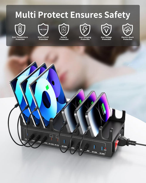 Dywcdnice 600W 12-Port 100W Charging Station for Multiple Devices, USB C Charging Station with Dual PD PPS, Multi