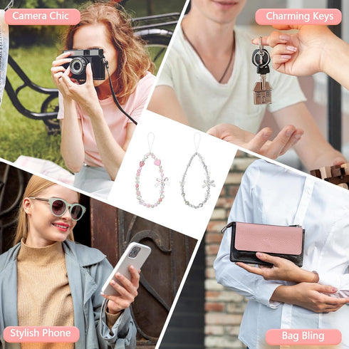 Hpmjz 2 pcs Beaded Camera Wrist Strap Phone Charms Straps Cute Pearl Digital Camera Charm Lanyard Beaded Phone Bracelet