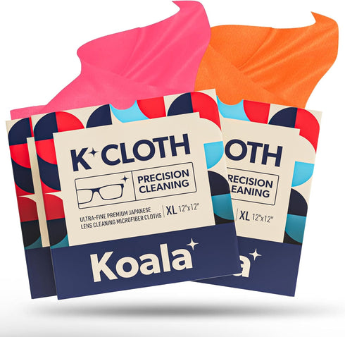 Koala Lens Cleaning Cloth | Japanese Microfiber | Eyeglass, Camera Lens, VR/AR Headset Cleaning | Pink & Orange (Pack