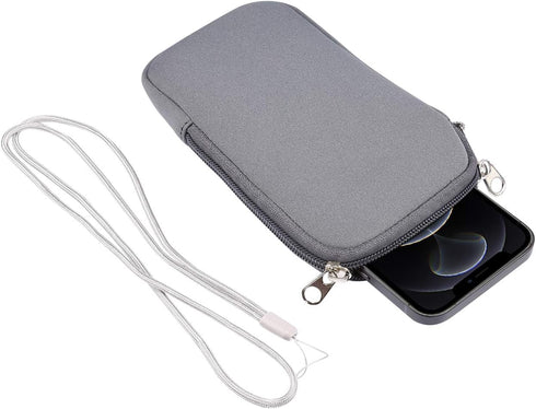 Neoprene Shock Absorbing Pouch, Large Cell Phone Sleeve Case with Zipper/Neck Strap for Samsung Galaxy Note