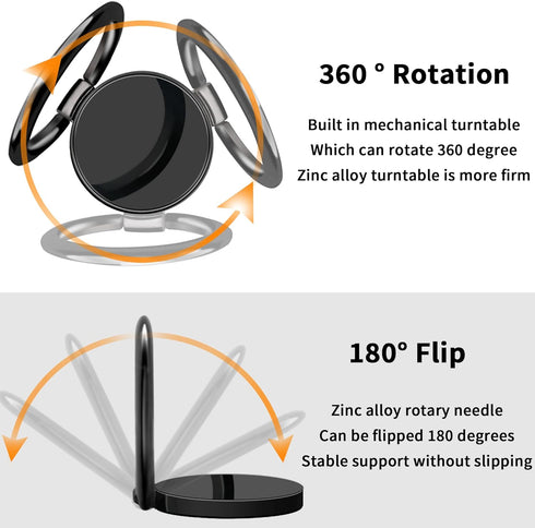 Smooth Alloy Phone Ring Grip Holder, 360 Rotation Finger Ring Kickstand for iPhone, iPad, Samsung, All Smartphones