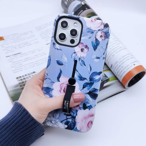 Compatible with iPhone 12 Pro Max Case, Rugged Shockproof Slim Fit Dual Layer, 3D Embossed Pink Flowers Blue Shell
