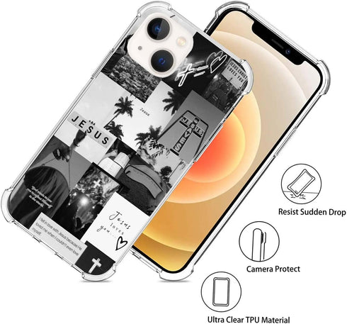 Aesthetic Christian Black Collage Case Compatible with iPhone 14, Bible Verse Christian Cover for iPhone 14, Cool Cute TPU Bumper Phone Case Cover for iPhone 14