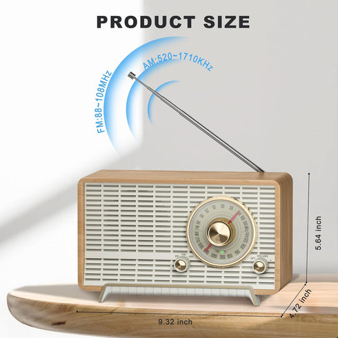 YOWGUIF AM FM Radio Classic Retro Wood Table Radio with Bluetooth Speakers for Home and Office