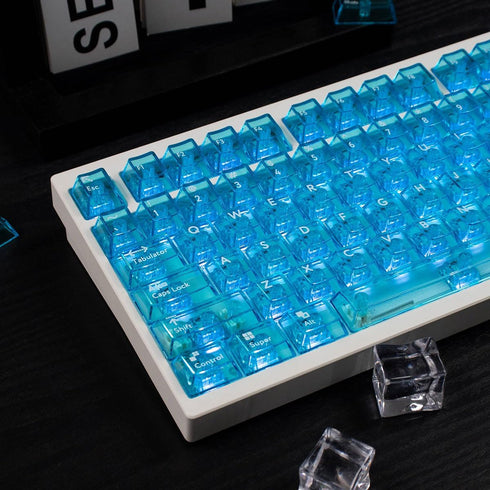 mintcaps Crystal Clear Keyboard Keycaps, Transparent PC Cherry Profile Blue Keycap Set for MX Switches