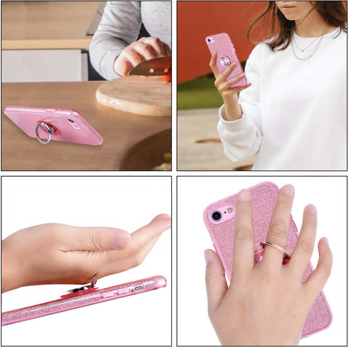 Wisdompro Case for iPhone SE 2022/2020, for iPhone 8, for iPhone 7, Cute Glitter Bling Sparkly Case with Ring Stand,