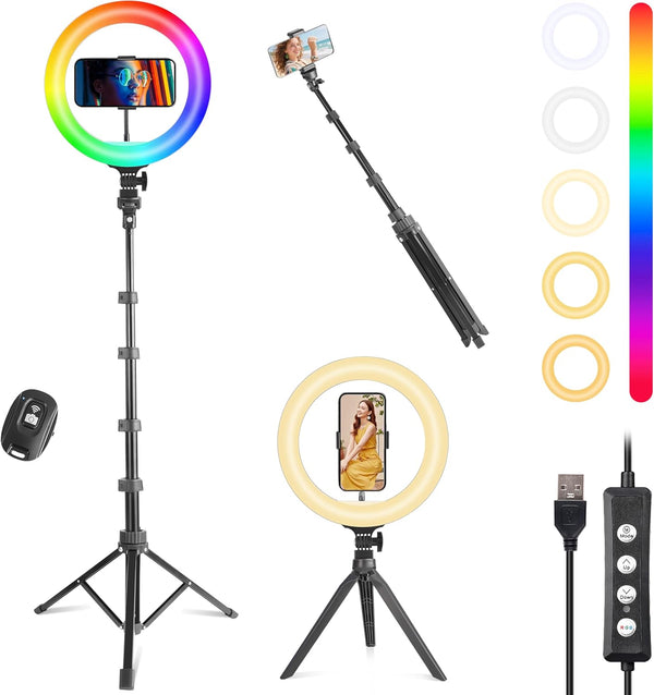 UEGOGO 10'' Ring Light with 72'' Tripod Stand & Phone Holder38 Color Modes