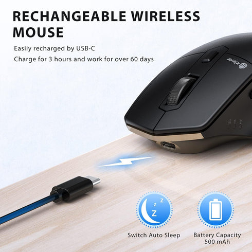 iClever Bluetooth Mouse, Wireless Dual Device Mouse with 5 Adjustable DPI, Rechargeable, Ergonomic Design for Laptop, PC
