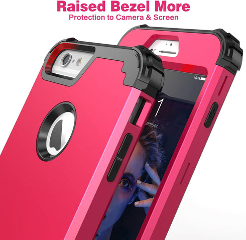 IDweel Case for iPhone 6S Plus with Tempered Glass Screen Protector, 3 in 1 Shockproof Hybrid Cover, Rose Red