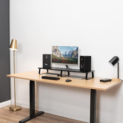 VIVO 39 inch Extra Long Monitor Stand, Wood & Steel Desktop Riser, Dual Screen Organizer for TV, Keyboard, Laptop