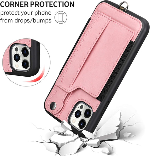 TOOVREN Wallet Case for iPhone 12 Pro Max - Lanyard Case with Leather PU Card Holder, Adjustable Detachable Neck Strap