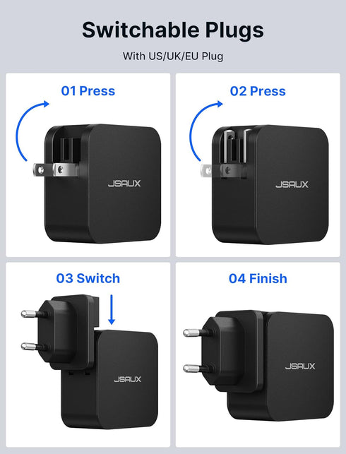 JSAUX 65W USB C Charger, 10FT Cable 65 Watt Laptop Wall Fast Charger for ROG Ally, Steam Deck, MacBook Pro/Air,