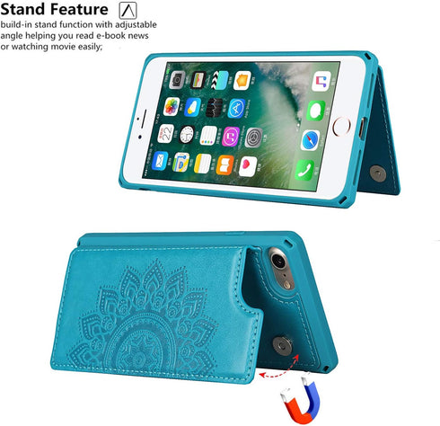iCoverCase Wallet Case for iPhone SE (2nd), RFID Blocking PU Leather Kickstand Magnetic Shockproof Case
