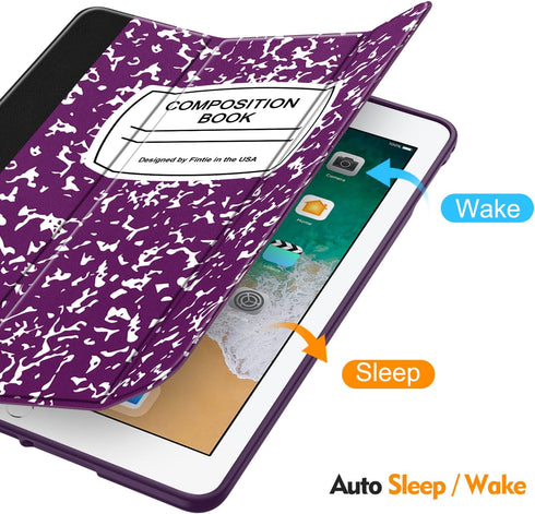 Fintie SlimShell Case for iPad 6th/5th Generation - 9.7 Inch with Built-in Pencil Holder, Composition Purple