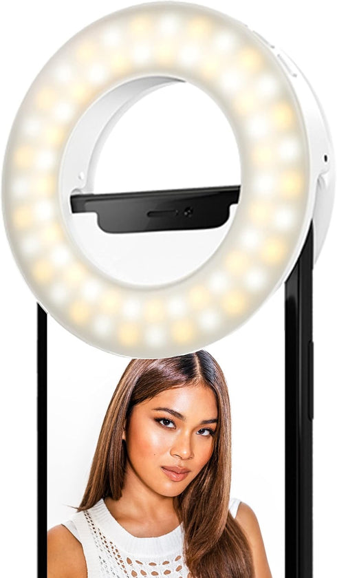 Selfie One Ring Light for Phone, iPhone, Android or Laptop | 3 Adjustable Light Modes | Rechargeable Batteries, Clip On