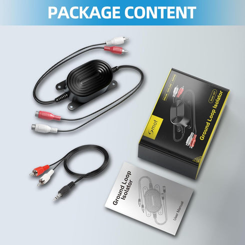 Smof RCA Ground Loop Isolator - Audio Signal Noise Cancellation with 3.5mm Audio Adapter Cable (Black)
