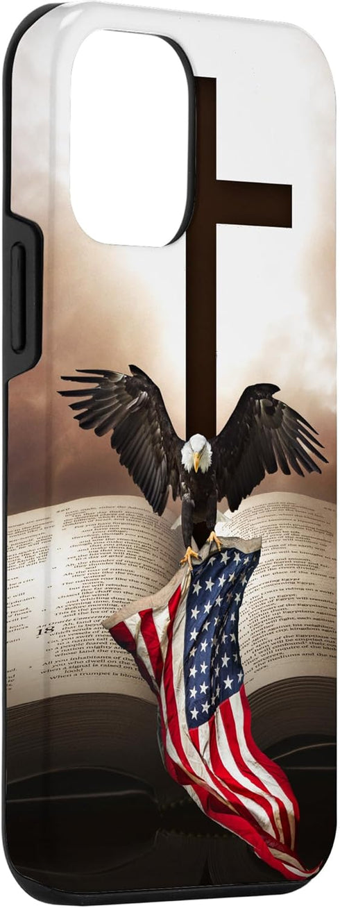 iPhone 12 mini Case - Pretty Christian Cross Bible with Bald Eagle Grip American Flag