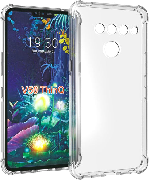 Clear TPU Four Corners Protective Cover for LG V50 ThinQ, Transparent Soft Funda