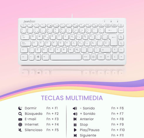 Perixx PERIBOARD-407W ES Mini Teclado USB, Chiclet Keys, QWERTY Español (White)