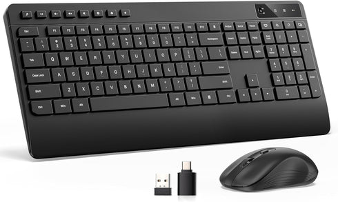 Hamile Quiet Wireless Keyboard and Mouse Combo 3-Level DPI Silent Mouse, Full-Size Ergonomic