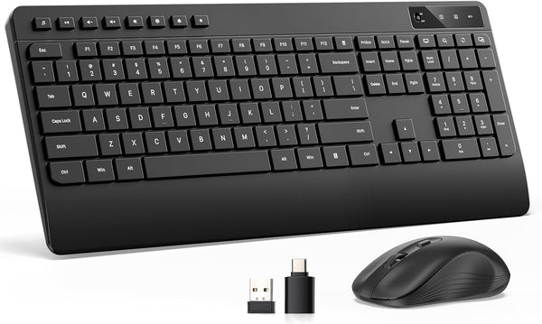 Hamile Quiet Wireless Keyboard and Mouse Combo 3-Level DPI Silent Mouse, Full-Size Ergonomic