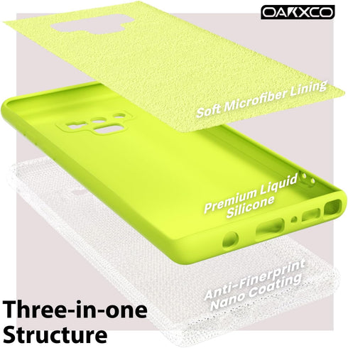 oakxco Liquid Silicone Phone Case for Samsung Galaxy Note 9, Cute Thin Slim Soft Rubber TPU Cover, Lime Neon Yellow