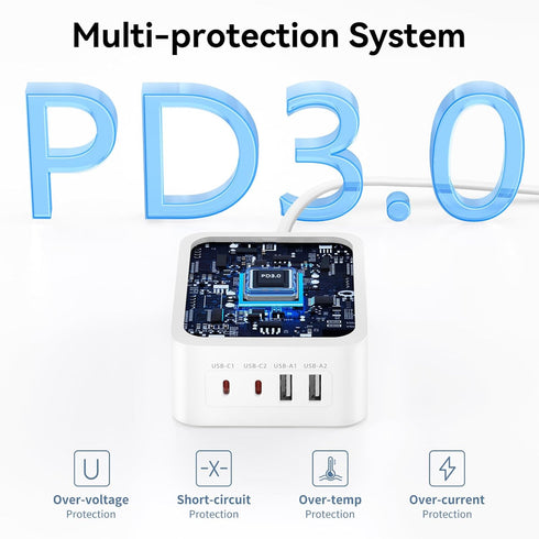 Multiple USB Charging Station, 60W Fast Charging USB C Block with 15W Wireless Charger, Multi Port Wall Plug