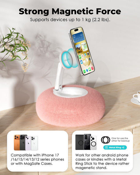 Viozon 4-7" Phone Holder for Bed, Magnetic Pillow Stand, Compatible with Phone/Kindle with Small Storage, Removable