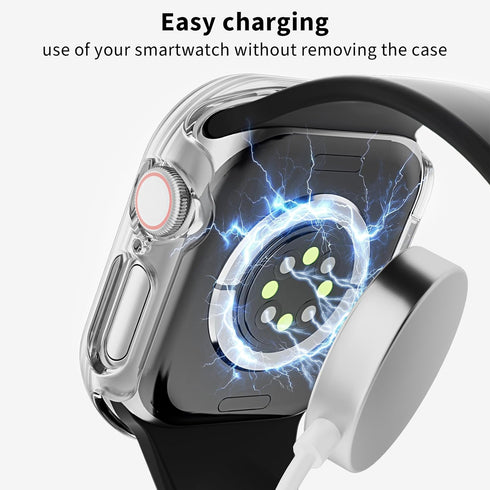 Case Compatible with Apple Watch Series 10 42mm, PC Bumper with Tempered Glass Screen Protector, Black