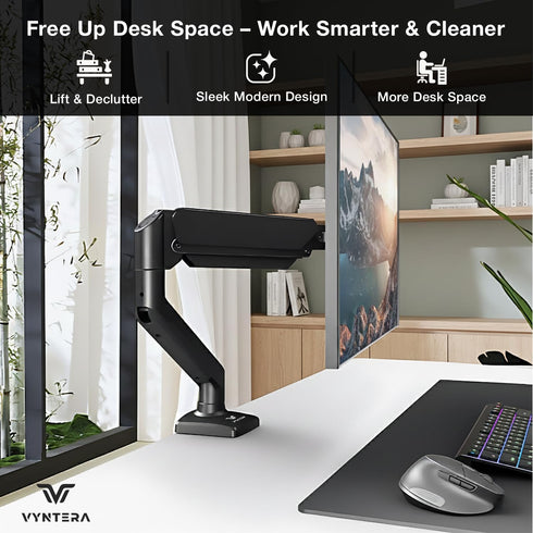 VYNTERA 1334 Setup Single Monitor Arm Desk Mount Adjustable Gas Spring Monitor Stand for Screens, Full Motion Swivel