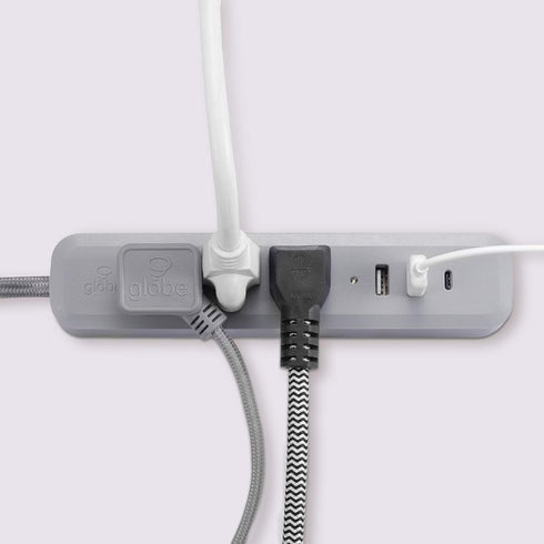 Globe Electric 6-ft 3-Outlet USB Surge Protector Power Strip, 2x USB-A, 1x USB-C, Right Angle Plug, Gray