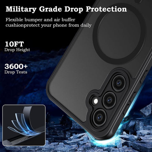 Magnetic Samsung S24 Case, Military Grade Protective Slim Translucent Matte Skin, Black
