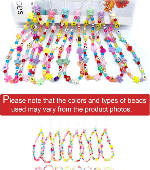 Colourful Phone Accessories Charm String Beads Lanyard, Anti-Lost Phone Chain with Smiley Face, Evil Eye, Flower,