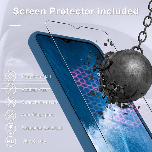 Samsung Galaxy A15 5G Case - Navy Blue Silicone Cover with Screen Protector, Soft Anti-Scratch Lining, Shockproof