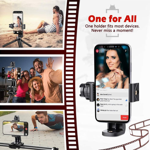 Zeadio Tripod Smartphone Mount, Cell Phone Holder Adapter Clamp with Cold-Shoe Mount, Fits All iPhone and Android