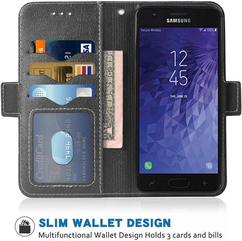 Phone Case for Samsung Galaxy J7 Star J 7 Crown 7J Refine 2018, PU Leather Flip Wallet Case, Black