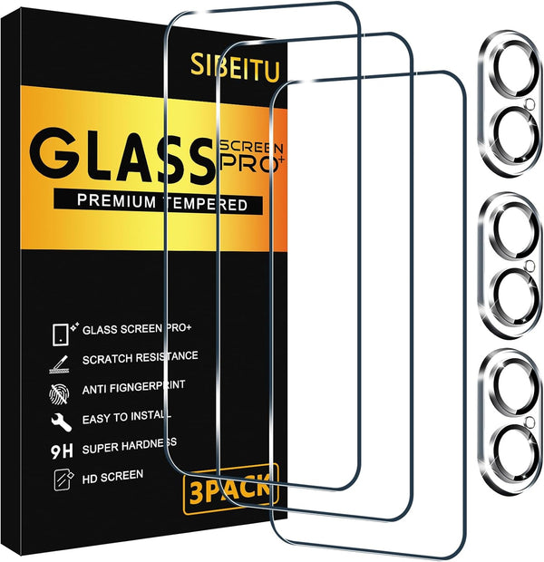 SIBEITU 3 Pack Screen Protector for iPhone 16 Plus, 6.7 Inch HD Clear Tempered Glass with Camera Lens Protector