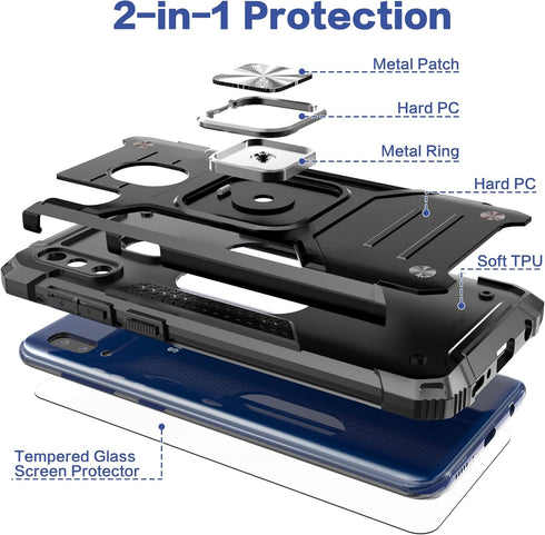 Galaxy A20/A30 Case with Screen Protector, Shockproof Drop Test Cover with Car Mount Kickstand, Black