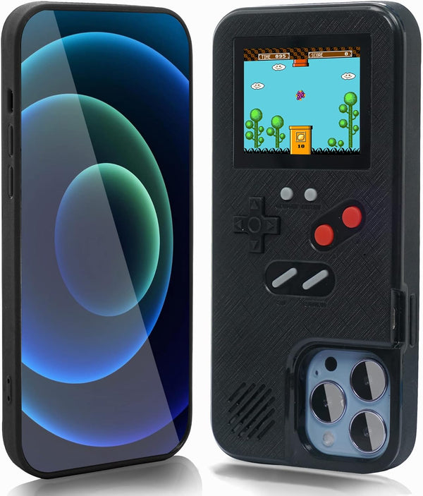 WeLohas Gameboy Case for iPhone 13/13 Pro, Handheld Retro 168 Classic Games, Color Video Display Game Case, Black
