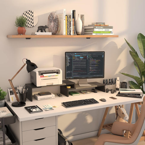 WESTREE Dual Monitor Stand Riser - 2 Shelf Computer Monitor Stand with Adjustable Length and Angle for Desktop Organizer