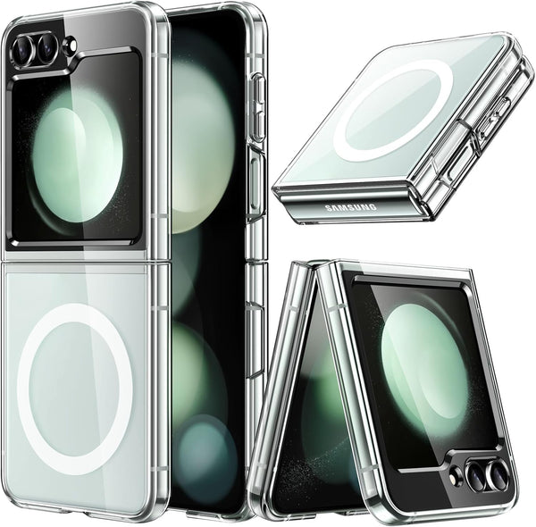 JETech Clear Magnetic Case for Samsung Galaxy Z Flip 5, Anti-Scratch Hard PC, Compatible with MagSafe Accessories.