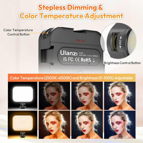 ULANZI VL100X Dimmable 2500-6500K 2000mAh Selfie Light, Clip LED Light Panel for Phone/Laptop/Tablet/Computer, Bi-Color