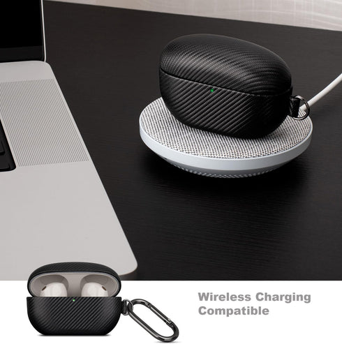 LOPIE Carbon Fiber Texture Case for Sony WF-1000XM5 with Cleaner Kit, Vegan Leather Cover for Charging Case - Black