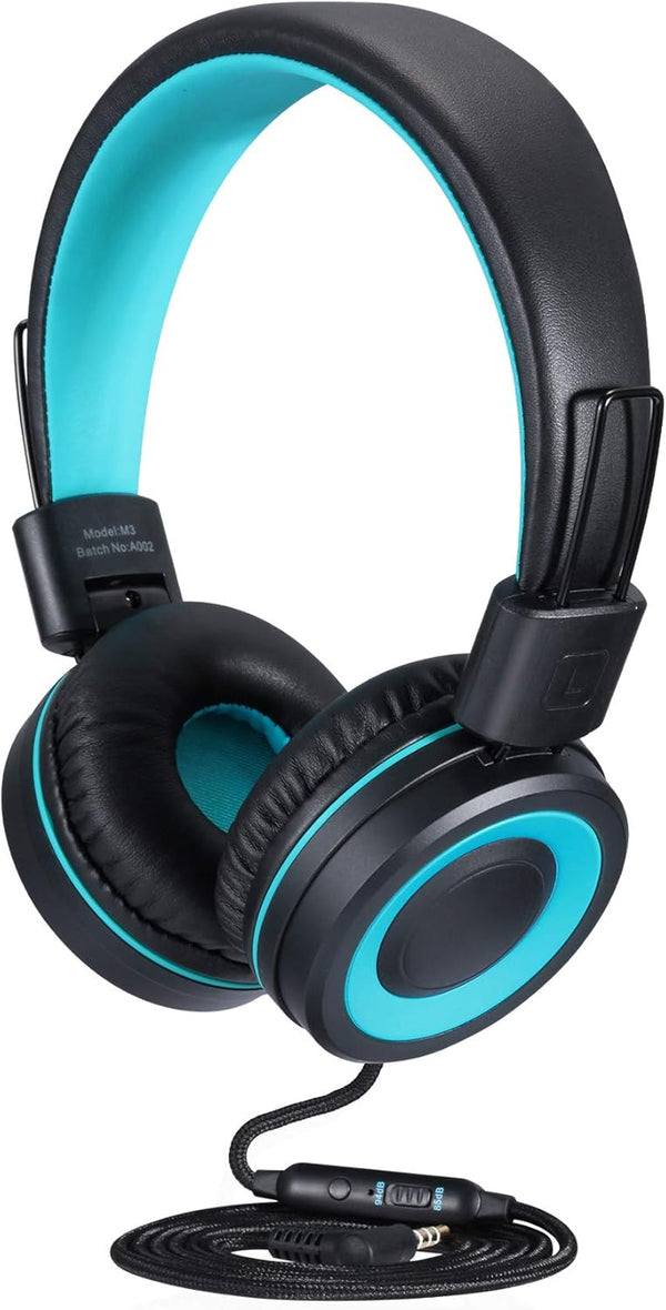 M3 Kids Headphones with Microphone, Lightweight Foldable Adjustable Stereo On-Ear Headphones with Tangle-Free Cord