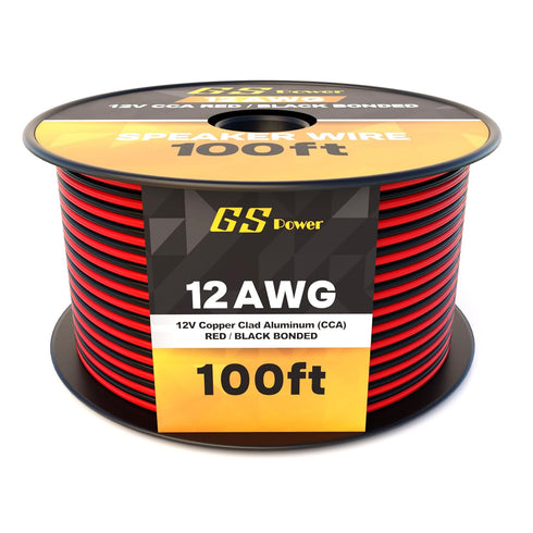 GS Power 100ft CCA 12 Gauge Wire Automotive, Red & Black Bonded,