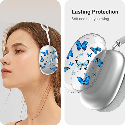 Compatible with AirPod Max Case Cover, Cute Butterfly Cartoon Pattern Design, Clear TPU Skin Anti-Scratch