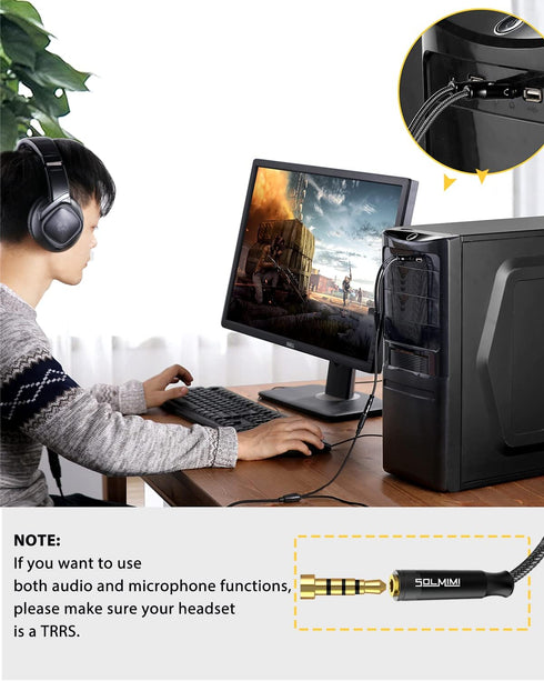 Headset Splitter Cable for PC 3.5mm Crystal-Nylon Braid, 3.5mm Female to Dual 3.5mm TRS Male Y Splitter