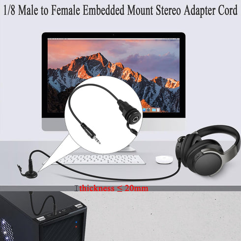 QIANRENON 3.5mm TRS Threaded Fixed Waterproof Cable - 1/8 Male to Female Embedded Mount Stereo Adapter for Extension